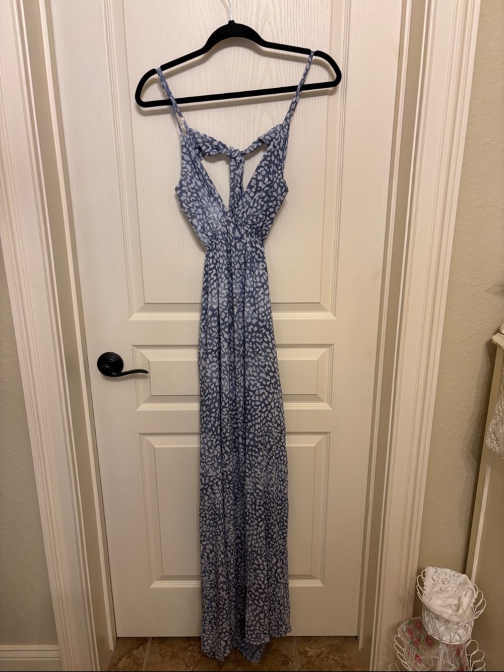 Blue Blush Blue Flora & Cream Animal Print like print, Maxi Dress.